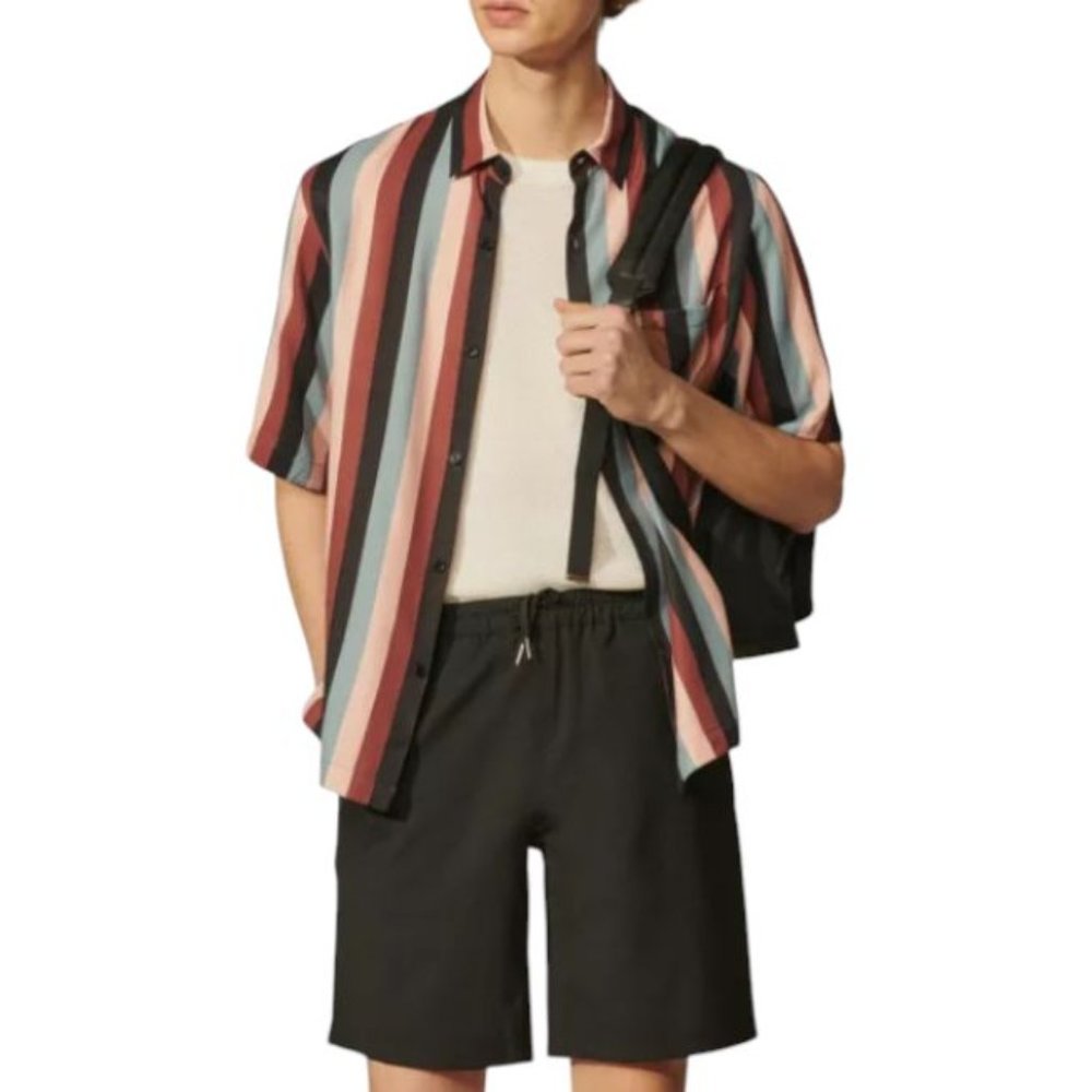 Sandro Multicolor Vertical Stripe Short-Sleeve Button-Down Shirt ***FLAWS***